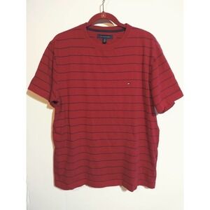Tommy Hilfiger t-shirt red with dark blue pin stripes men size large